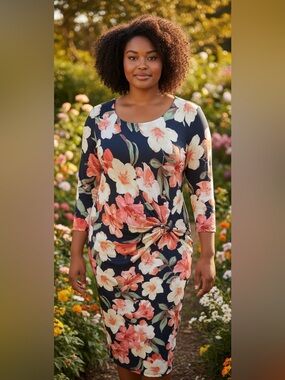 Kate and Lily Navy Blue Floral Dress Size 18W